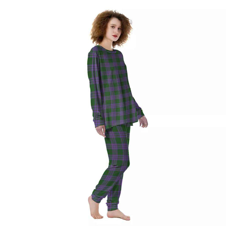 Scottish Elphinstone Clan Tartan Pajama Set Women Front Side Tartan Plaid