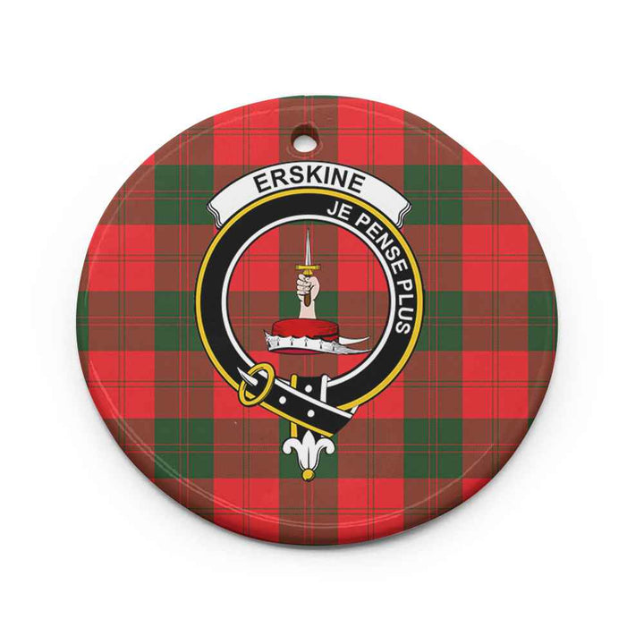 Scottish Erskine Clan Crest Tartan Ceramic Ornament Circle Shape Tartan Plaid