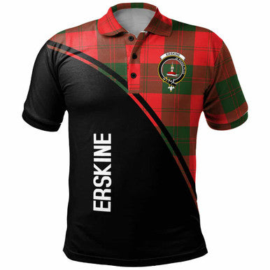 Scottish Erskine Clan Crest Tartan Curve Polo Shirt Front Side Tartan Plaid