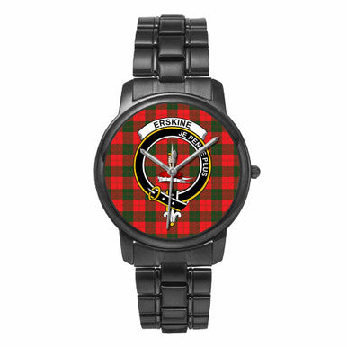 Scottish Erskine Clan Crest Tartan Folding Clasp Steel Quartz Watches Tartan Plaid Black 1