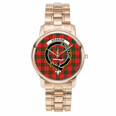 Scottish Erskine Clan Crest Tartan Folding Clasp Steel Quartz Watches Tartan Plaid Rose Gold 1