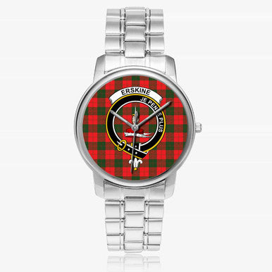 Scottish Erskine Clan Crest Tartan Folding Clasp Steel Quartz Watches Tartan Plaid Silver 1