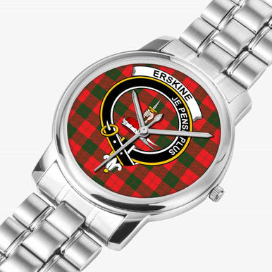 Scottish Erskine Clan Crest Tartan Folding Clasp Steel Quartz Watches Tartan Plaid Silver 2