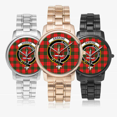 Scottish Erskine Clan Crest Tartan Folding Clasp Steel Quartz Watches Tartan Plaid All