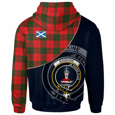 Scottish Erskine Clan Crest Tartan Hoodie - Bend Style Back Side Tartan Plaid