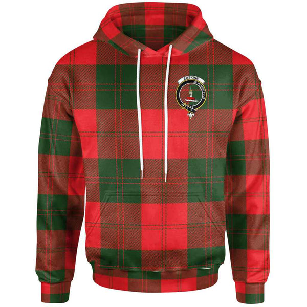 Scottish Erskine Clan Crest Tartan Hoodie Front Side Tartan Plaid