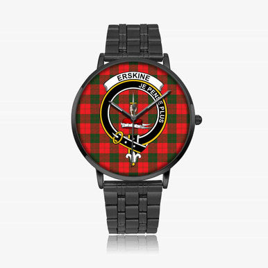 Scottish Erskine Clan Crest Tartan Instafamous Steel Quartz Watches Tartan Plaid Black 1