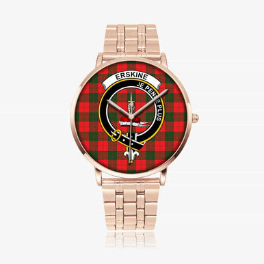 Scottish Erskine Clan Crest Tartan Instafamous Steel Quartz Watches Tartan Plaid Rose Gold 1