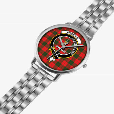 Scottish Erskine Clan Crest Tartan Instafamous Steel Quartz Watches Tartan Plaid Silver 2