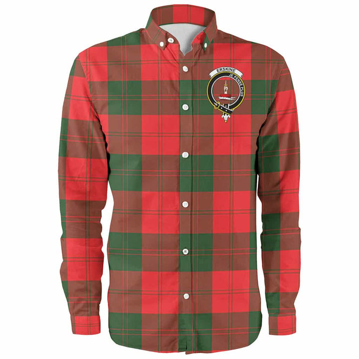 Scottish Erskine Clan Crest Tartan Long Sleeve Shirt Front Side Tartan Plaid