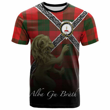 Scottish Erskine Clan Crest Tartan T-Shirt - Celtic With Scotland Lion Front Side Tartan Plaid