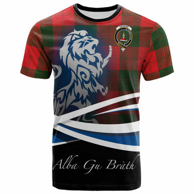 Scottish Erskine Clan Crest Tartan T-Shirt - Scotland Lion Front Side Tartan Plaid