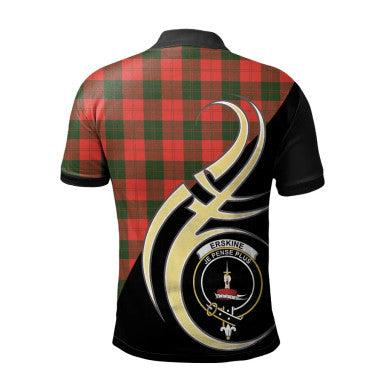 Scottish Erskine Modern Clan Crest Tartan Polo Shirt Believe in Me Back Side Tartan Plaid