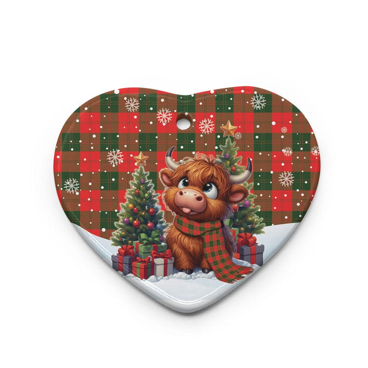 Scottish Erskine Modern Clan Tartan Ceramic Ornament Cute Highland Cow Christmas Heart Style Tartan Plaid