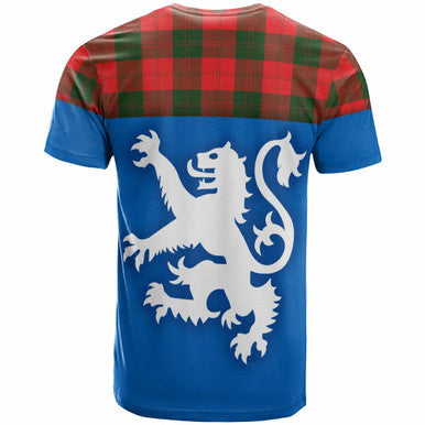Scottish Erskine Modern Clan Tartan T-Shirt - Lion Rampant of Scotland With Flag Back Side Tartan Plaid