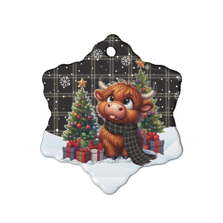 Scottish Eternity Clan Tartan Ceramic Ornament Cute Highland Cow Christmas Snow Flake Style Tartan Plaid
