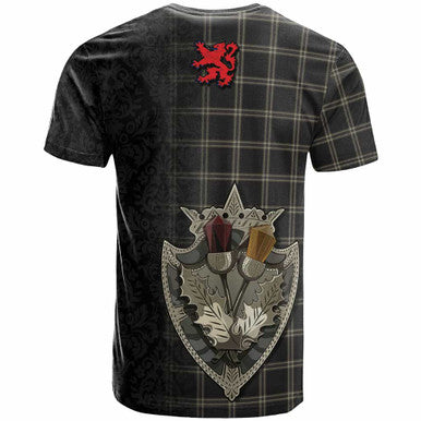 Scottish Eternity Clan Tartan T-Shirt - Half Thistle Flowers Celtic Design Back Side Tartan Plaid