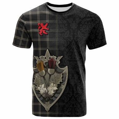 Scottish Eternity Clan Tartan T-Shirt - Half Thistle Flowers Celtic Design Front Side Tartan Plaid