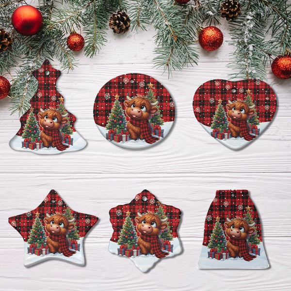 Scottish Ettrick District Clan Tartan Ceramic Ornament Cute Highland Cow Christmas All Style Tartan Plaid