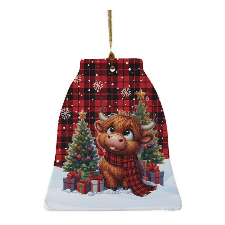 Scottish Ettrick District Clan Tartan Ceramic Ornament Cute Highland Cow Christmas Bell Style Tartan Plaid