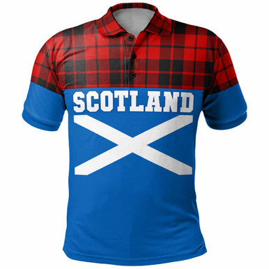 Scottish Ettrick District Clan Tartan Polo Shirt - Lion Rampant of Scotland With Flag Front Side Tartan Plaid