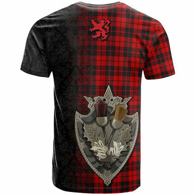 Scottish Ettrick District Clan Tartan T-Shirt - Half Thistle Flowers Celtic Design Back Side Tartan Plaid