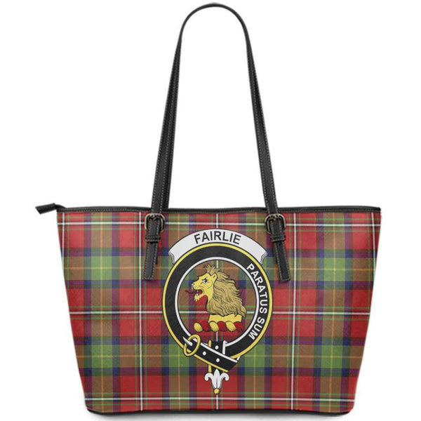Scottish Fairlie Clan Crest Tartan Leather Tote Tartan Plaid