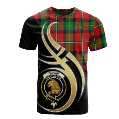 Scottish Fairlie Modern Clan Crest Tartan T-Shirt Believe in Me Front Side Tartan Plaid