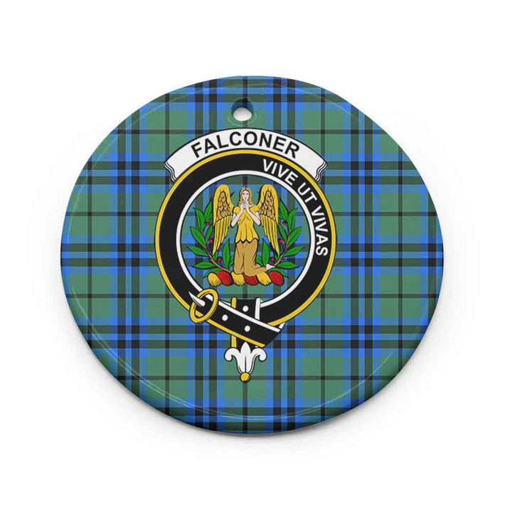 Scottish Falconer Clan Crest Tartan Ceramic Ornament Circle Shape Tartan Plaid