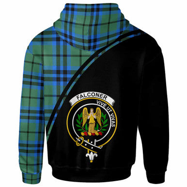 Scottish Falconer Clan Crest Tartan Curve Hoodie Back Side Tartan Plaid