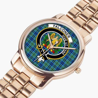 Scottish Falconer Clan Crest Tartan Folding Clasp Steel Quartz Watches Tartan Plaid Rose Gold 2