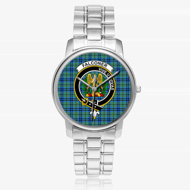 Scottish Falconer Clan Crest Tartan Folding Clasp Steel Quartz Watches Tartan Plaid Silver 1