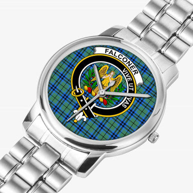 Scottish Falconer Clan Crest Tartan Folding Clasp Steel Quartz Watches Tartan Plaid Silver 2