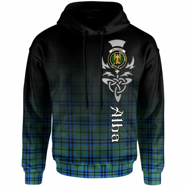 Scottish Falconer Clan Crest Tartan Hoodie - Alba Gu Brath Family Crest Celtic Inspired Front Side Tartan Plaid