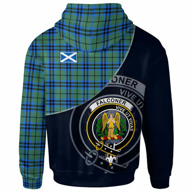 Scottish Falconer Clan Crest Tartan Hoodie - Bend Style Back Side Tartan Plaid