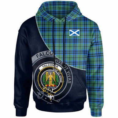 Scottish Falconer Clan Crest Tartan Hoodie - Bend Style Front Side Tartan Plaid