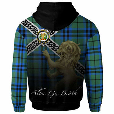 Scottish Falconer Clan Crest Tartan Hoodie - Scotland Lion Back Side Tartan Plaid