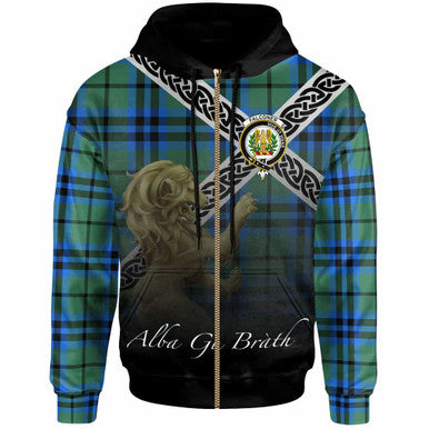 Scottish Falconer Clan Crest Tartan Hoodie - Celtic With Scotland Lion Zip-up Tartan Plaid