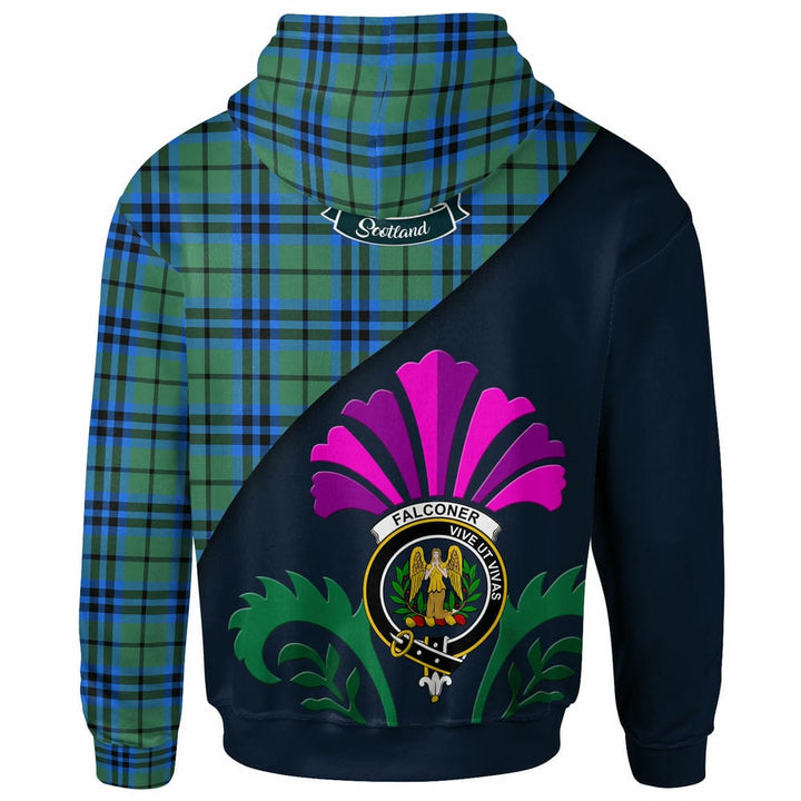 Scottish Falconer Clan Crest Tartan Hoodie - Scotland Thistle Style Back Side Tartan Plaid
