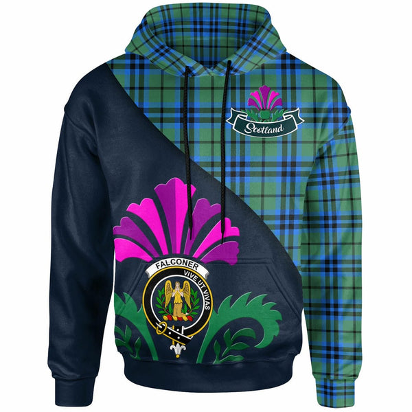 Scottish Falconer Clan Crest Tartan Hoodie - Scotland Thistle Style Front Side Tartan Plaid