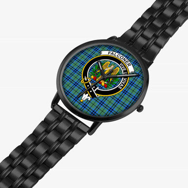 Scottish Falconer Clan Crest Tartan Instafamous Steel Quartz Watches Tartan Plaid Black 2