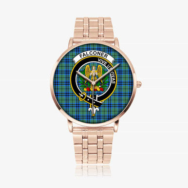 Scottish Falconer Clan Crest Tartan Instafamous Steel Quartz Watches Tartan Plaid Rose Gold 1
