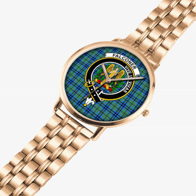 Scottish Falconer Clan Crest Tartan Instafamous Steel Quartz Watches Tartan Plaid Rose Gold 2