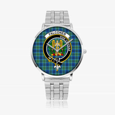 Scottish Falconer Clan Crest Tartan Instafamous Steel Quartz Watches Tartan Plaid Silver 1