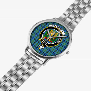 Scottish Falconer Clan Crest Tartan Instafamous Steel Quartz Watches Tartan Plaid Silver 2