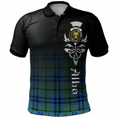 Scottish Falconer Clan Crest Tartan Polo Shirt - Alba Gu Brath Family Crest Celtic Inspired Front Side Tartan Plaid