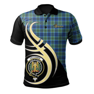 Scottish Falconer Clan Crest Tartan Polo Shirt Believe in Me Front Side Tartan Plaid