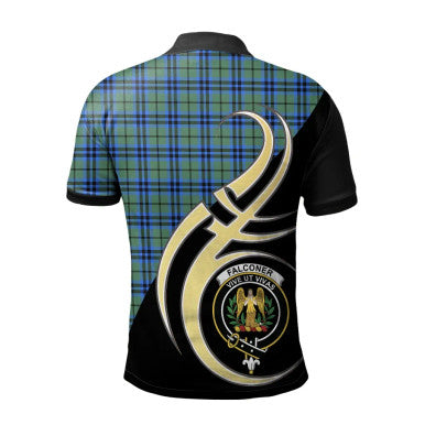 Scottish Falconer Clan Crest Tartan Polo Shirt Believe in Me Back Side Tartan Plaid