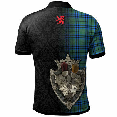 Scottish Falconer Clan Crest Tartan Polo Shirt - Half Thistle Flowers Celtic Design Back Side Tartan Plaid