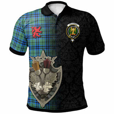 Scottish Falconer Clan Crest Tartan Polo Shirt - Half Thistle Flowers Celtic Design Front Side Tartan Plaid
